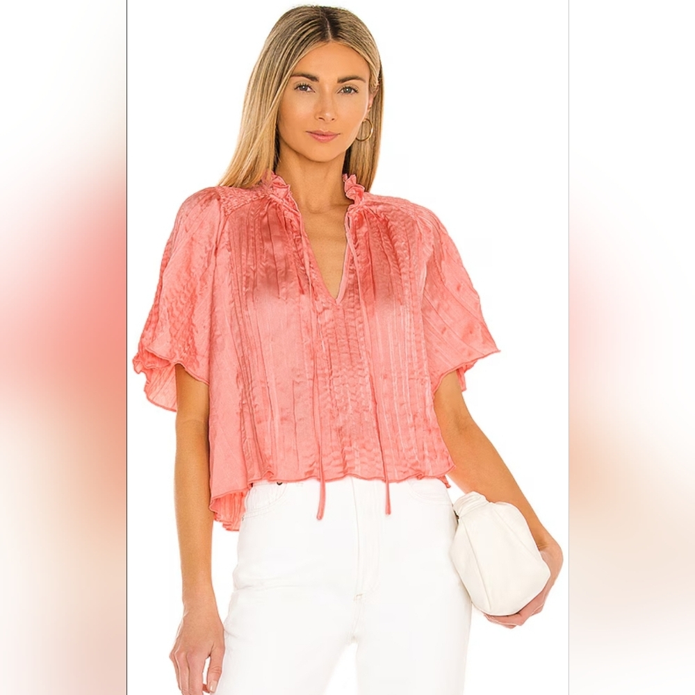 BCBGeneration Revolve crinkle front tie coral orange blouse size XS